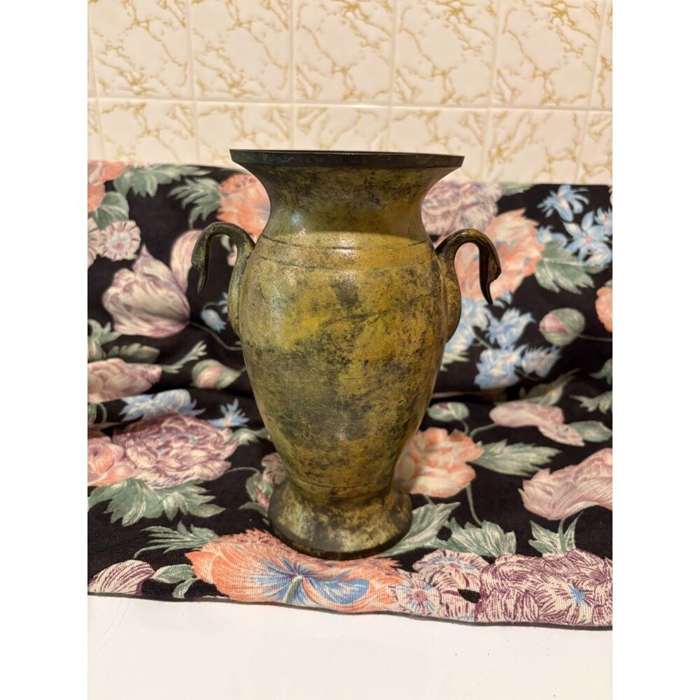 French Empire style painted bronze urn with swan neck handle